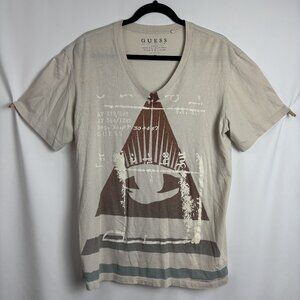 Guess XL Light Gray Colorful Triangle Cryptic Graphic Short Sleeve T Tee Shirt